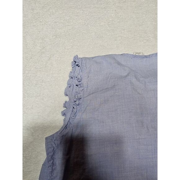 J Crew Women's Size 0 XSmall Blue Blouse Shirt Sleeveless Ruffle Cotton Tank - Picture 8 of 8